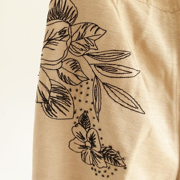 Y2K Silkland Beige Silk Pants w/ Embroidered Flower Size Petite - Picture 6 of 14